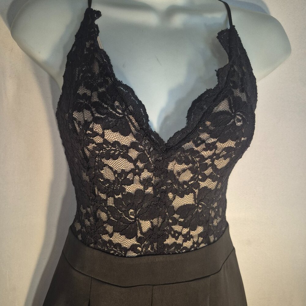 EXPRESS sleeveless Pantsuit, Black with lace and dress pant bottom, size XS tall - Picture 3 of 16